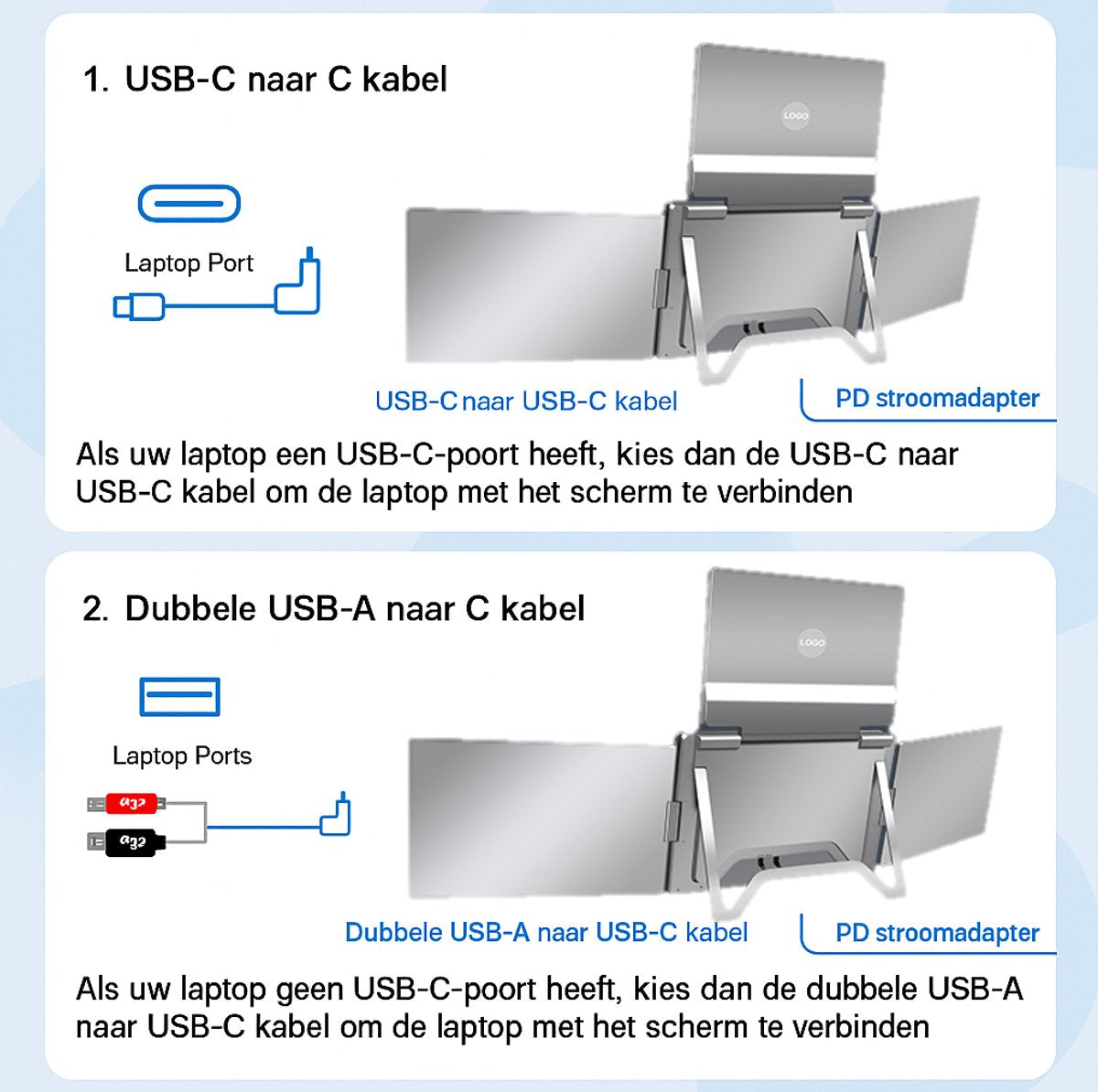 Portable Monitor quad Geschikt Voor 12” / 16,5” 1 Cable