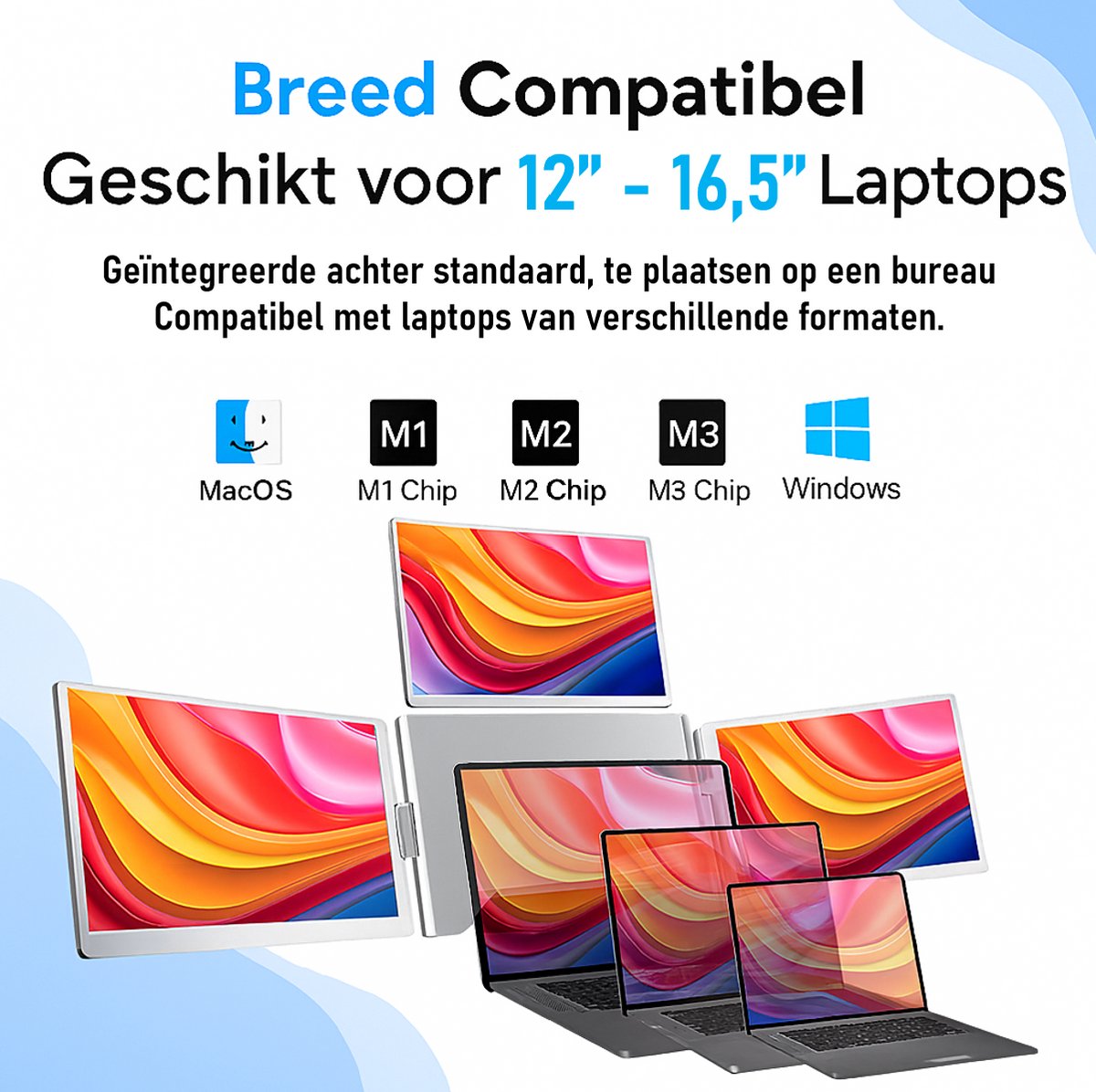 Portable Monitor quad Geschikt Voor 12” / 16,5” 1 Cable