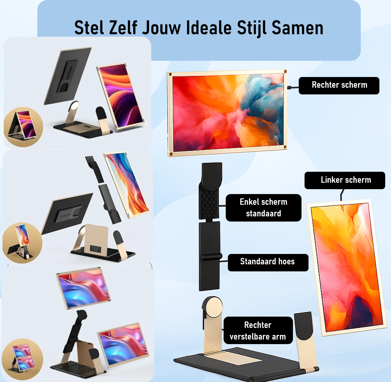 Portable Monitor Multi Triple Geschikt Voor 15” / 18,1” Carbon Look