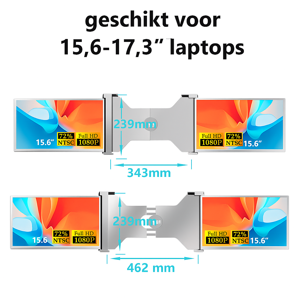 Portable Monitor Triple - Full HD - Suitable for 15” / 18.1” Tri-Screen 2 Year Warranty