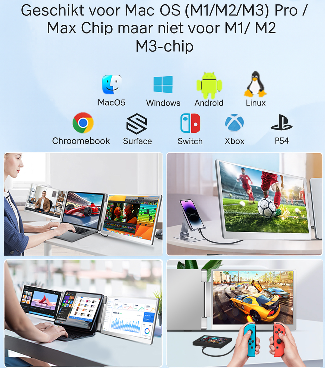 Portable Monitor Multi Triple Geschikt Voor 15” / 18,1” Carbon Look