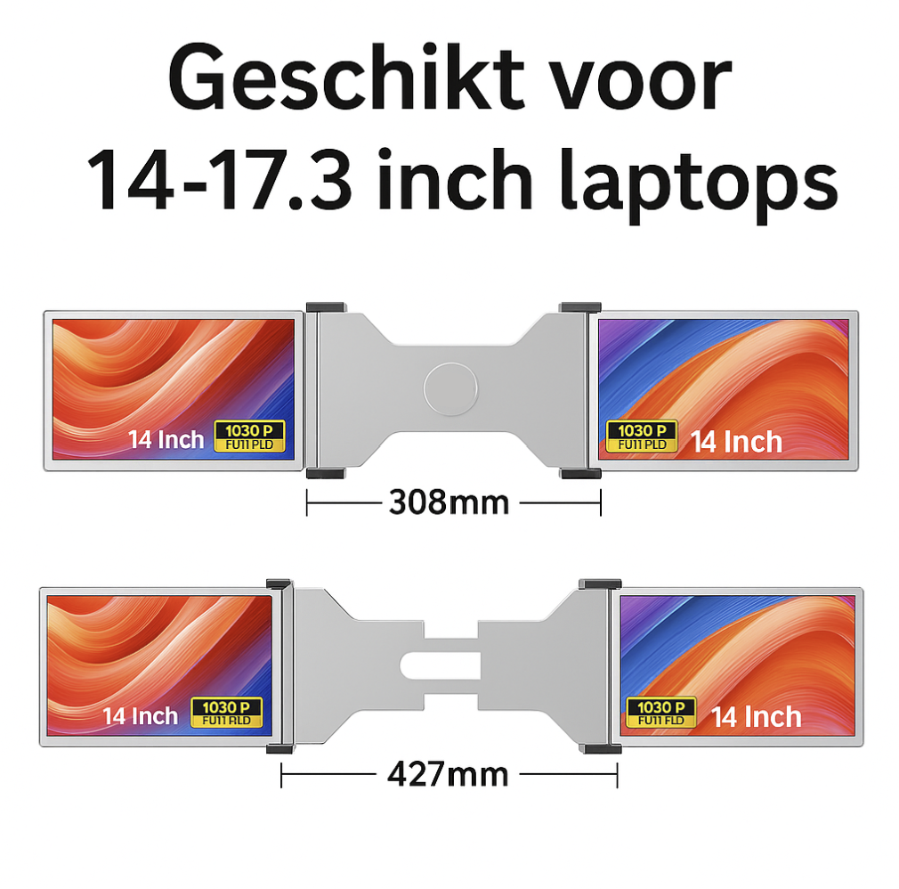 Portable Monitor Triple Geschikt Voor 14” / 17,3” Grijs